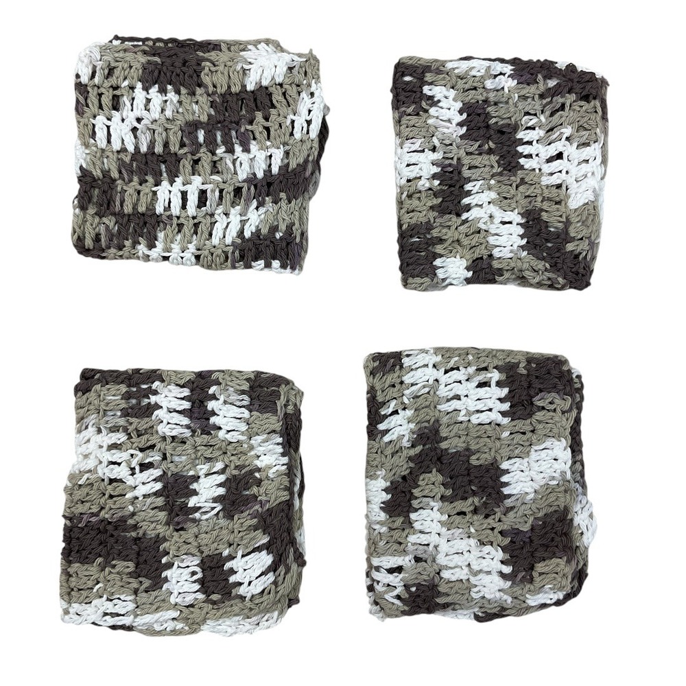 Set of Three Handmade Crochet Dishshcloths Cotton Face Cloths Spa
